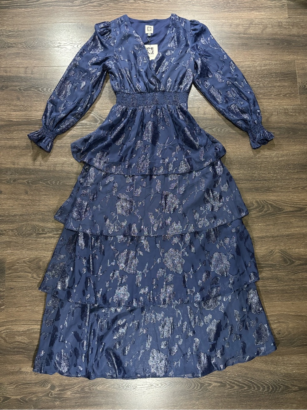 Ann Klein Long Sleeve Elastic Waist Smocked Dress size 2